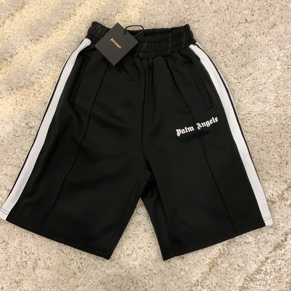 Palm Angels Black & White Striped Track Print Logo Shorts Men’s Size Large